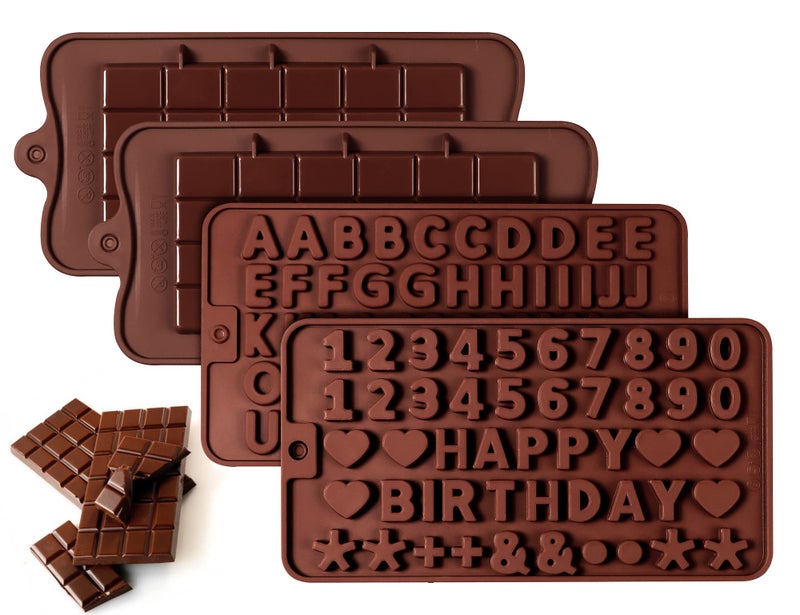 Sidosir 4Pcs Deep Chocolate Bar Molds BreakApart Chocolate Silicone Candy Mold for Birthday Cake Decorating