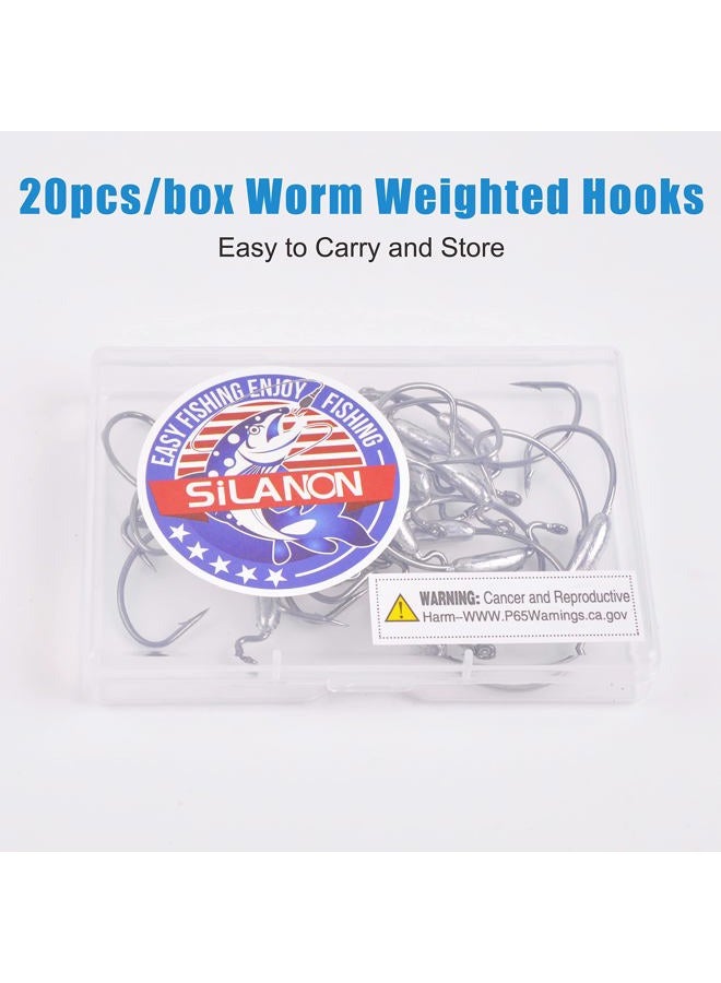 SILANON Weighted Swimbait Hooks,20pcs Soft Plastics Worm Weighted Hooks Bass Fishing Worm Hooks Offset Extra Wide Gap Hooks Weedless Jig Hooks for Freshwater Saltwater - Image 5