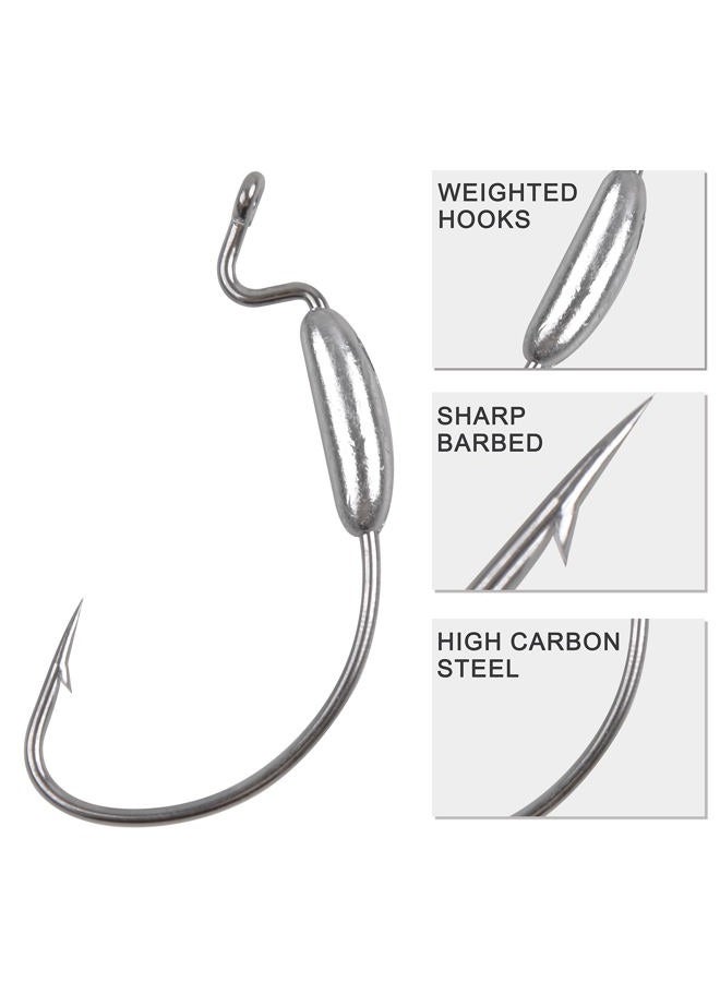 SILANON Weighted Swimbait Hooks,20pcs Soft Plastics Worm Weighted Hooks Bass Fishing Worm Hooks Offset Extra Wide Gap Hooks Weedless Jig Hooks for Freshwater Saltwater - Image 2