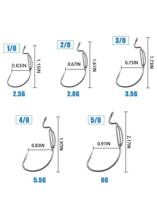 SILANON Weighted Swimbait Hooks,20pcs Soft Plastics Worm Weighted Hooks Bass Fishing Worm Hooks Offset Extra Wide Gap Hooks Weedless Jig Hooks for Freshwater Saltwater - Image 3