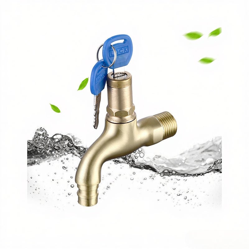 Manufacturers wholesale direct sales of copper belt lock pointed Tsui faucet anti-theft faucet 4 points with key small faucet Copper electroplating body copper lock - Image 1