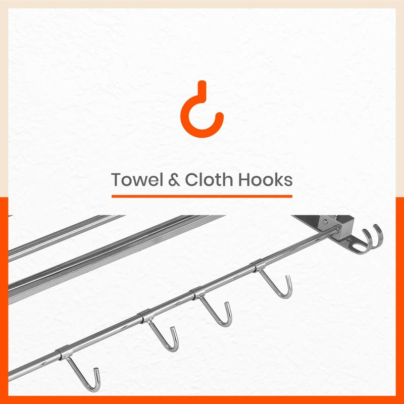 Bathla Aquila by Bathla - Dorado Double Folding Stainless Steel Towel Rack/Holder/Stand for Home | Wall Mountable | Corrosion Resistant (24 inches) - Image 4