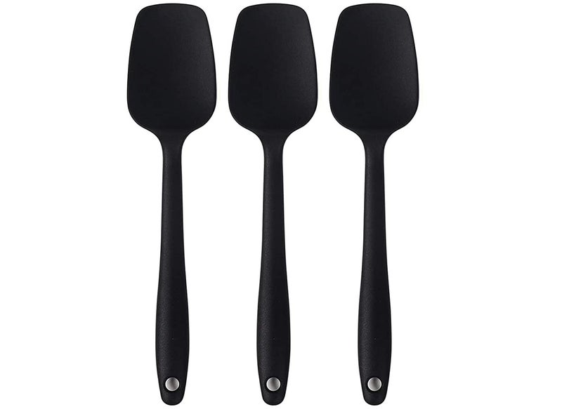 Baskety Kitchen Silicone Spatula Set Spoon 28 cm Heat Resistant 480 F Non-Stick Flexible Scrapers Baking Mixing Tool Black Set of 3 - Image 1