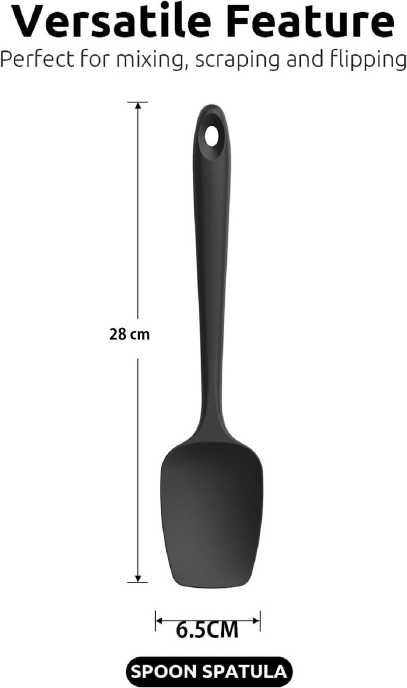 Baskety Kitchen Silicone Spatula Set Spoon 28 cm Heat Resistant 480 F Non-Stick Flexible Scrapers Baking Mixing Tool Black Set of 3 - Image 2