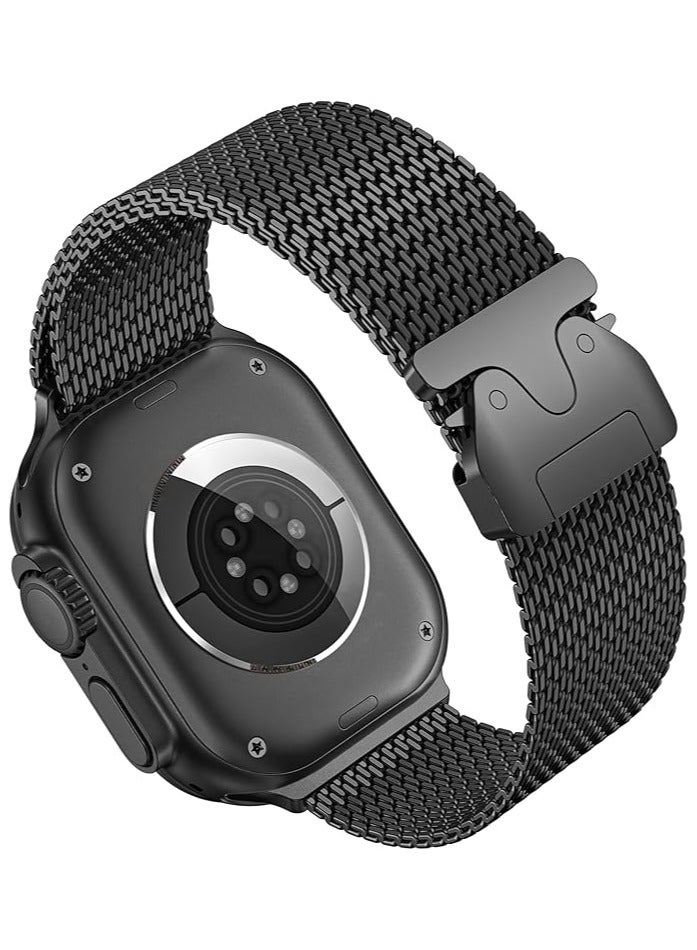 Milanese Mesh Loop Compatible with Apple Watch Band Ultra 2/Ultra 49mm 46mm 45mm 44mm Men Women, Designer Parachute-Style Metal Buckle Adjustable Strap for iWatch SE Series 10/9/8/7/6/5/4  - Image 1