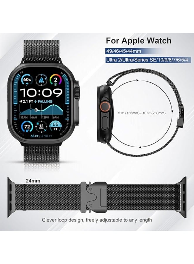 Milanese Mesh Loop Compatible with Apple Watch Band Ultra 2/Ultra 49mm 46mm 45mm 44mm Men Women, Designer Parachute-Style Metal Buckle Adjustable Strap for iWatch SE Series 10/9/8/7/6/5/4  - Image 4