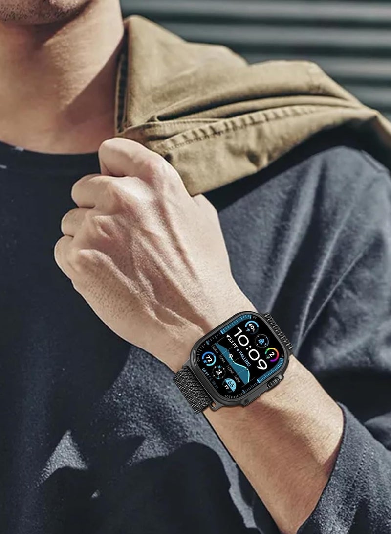 Milanese Mesh Loop Compatible with Apple Watch Band Ultra 2/Ultra 49mm 46mm 45mm 44mm Men Women, Designer Parachute-Style Metal Buckle Adjustable Strap for iWatch SE Series 10/9/8/7/6/5/4  - Image 5