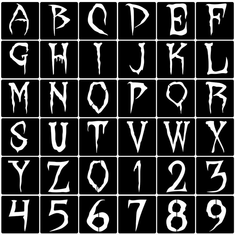 DEQUERA Dequera 36pcs Halloween Letter Stencils Numbers Stencils Templates Reusable Plastic Alphabet Templates Stencil Set for Halloween Wood Wall FabricChalkboard Sign DIY Art Projects Decoration 4 Inch