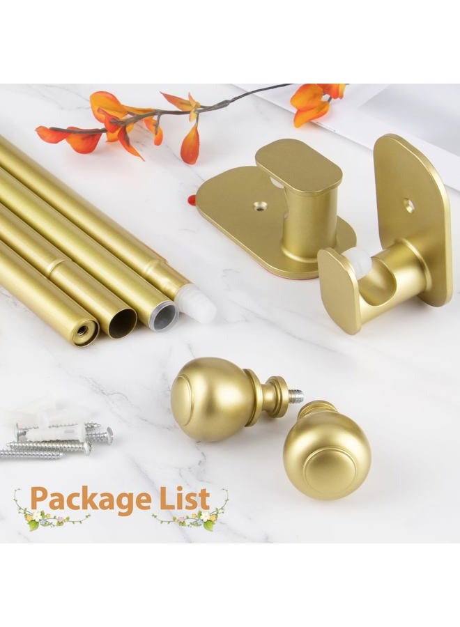 USFOOK Curtain Rods No Drilling 32 to 58 in, USFOOK 5/8 Inch No Drill Curtain Rods for Windows with 3M Adhesive Brackets, Renter Friendly Drapery Pole with Gold Round Finials - Image 5
