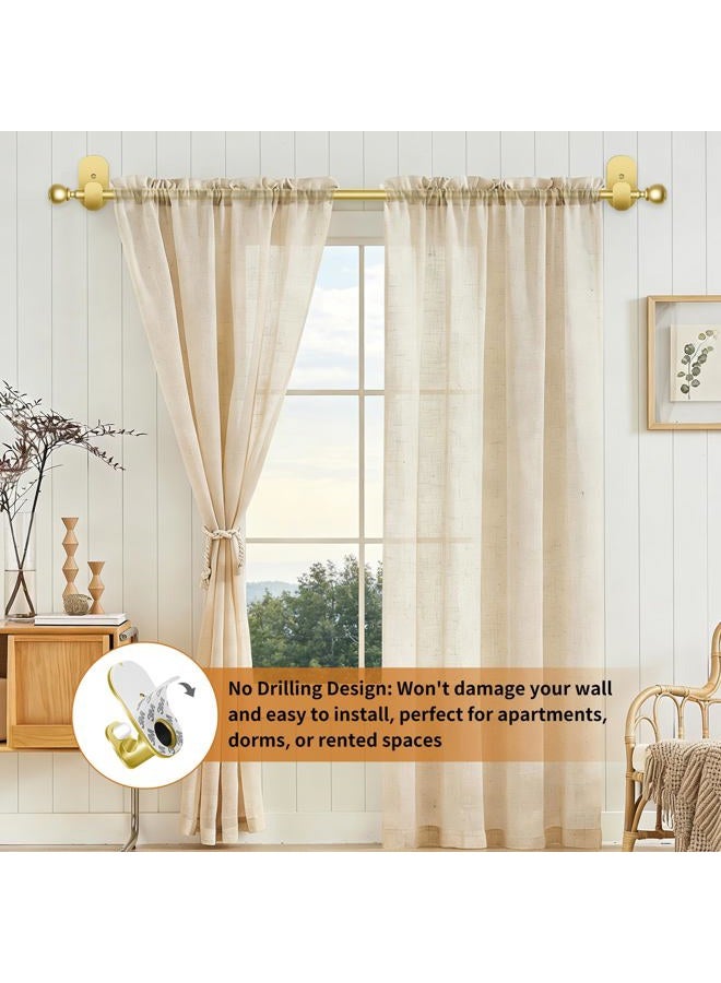 USFOOK Curtain Rods No Drilling 32 to 58 in, USFOOK 5/8 Inch No Drill Curtain Rods for Windows with 3M Adhesive Brackets, Renter Friendly Drapery Pole with Gold Round Finials - Image 2