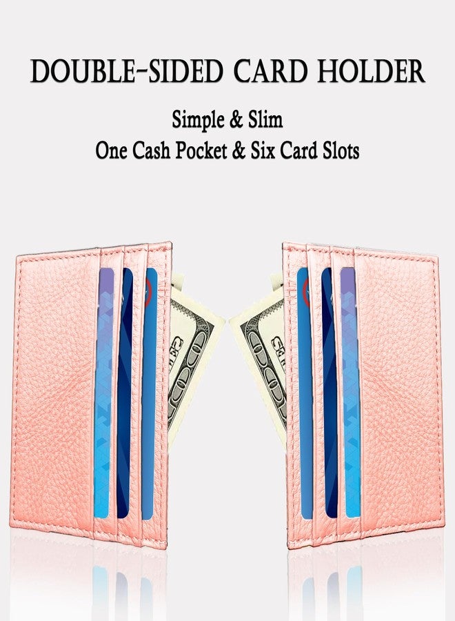 WOXVM Credit Card Holder Wallet RFID Blocking Slim Credit Card Cases Holder Premium Leather Minimalist Front Pocket Small Wallet with 6 Card Slots and 1 Pockets for Men Women, Pink, 4.13 inches x 2.95 - Image 4