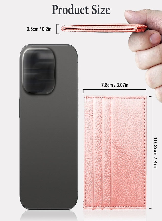 WOXVM Credit Card Holder Wallet RFID Blocking Slim Credit Card Cases Holder Premium Leather Minimalist Front Pocket Small Wallet with 6 Card Slots and 1 Pockets for Men Women, Pink, 4.13 inches x 2.95 - Image 2