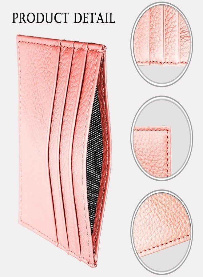 WOXVM Credit Card Holder Wallet RFID Blocking Slim Credit Card Cases Holder Premium Leather Minimalist Front Pocket Small Wallet with 6 Card Slots and 1 Pockets for Men Women, Pink, 4.13 inches x 2.95 - Image 3