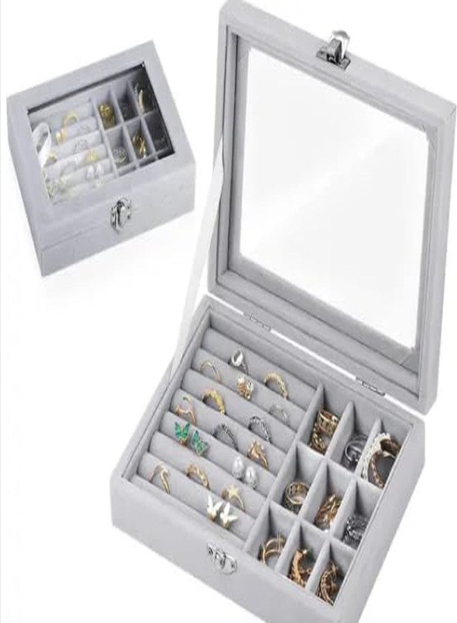 HOMENITY هومينيتي® - علبة مجوهرات مخملية قطعة واحدة، علبة تنظيم مخملية شفافة لأزرار الأكمام، غطاء شفاف، علبة تخزين مجوهرات للخواتم والأقراط والأساور، قابلة للقفل، قابلة للتعديل، 12 قسمًا و8 صفوف - Image 1