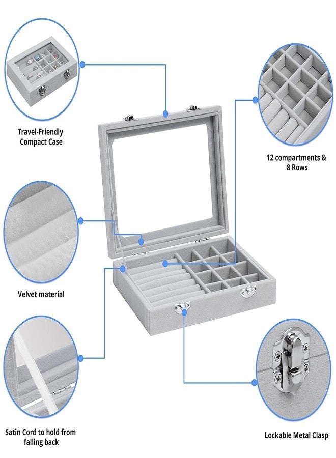 HOMENITY هومينيتي® - علبة مجوهرات مخملية قطعة واحدة، علبة تنظيم مخملية شفافة لأزرار الأكمام، غطاء شفاف، علبة تخزين مجوهرات للخواتم والأقراط والأساور، قابلة للقفل، قابلة للتعديل، 12 قسمًا و8 صفوف - Image 5