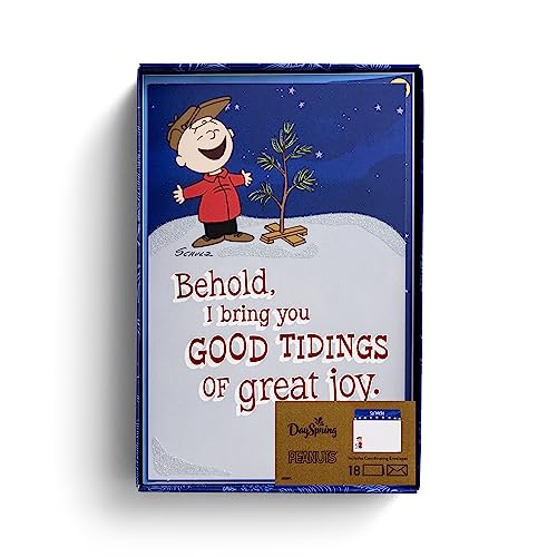 DaySpring - Peanuts Christmas - Good Tidings of Great Joy - 18 Christmas Boxed Cards & Envelopes, KJV - Image 1