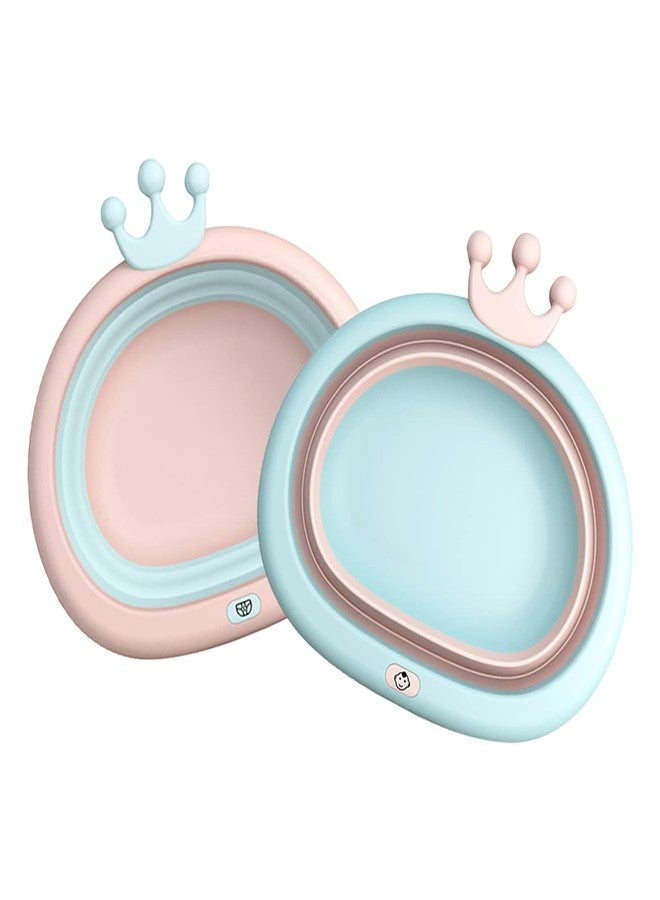 Airoads Collapsible Wash Basin for Baby, Multipurpose Portable Baby Wash Basin Washing Up Basin for Home, Kitchen, Outdoor Travelling (Pink+Blue) - Image 1