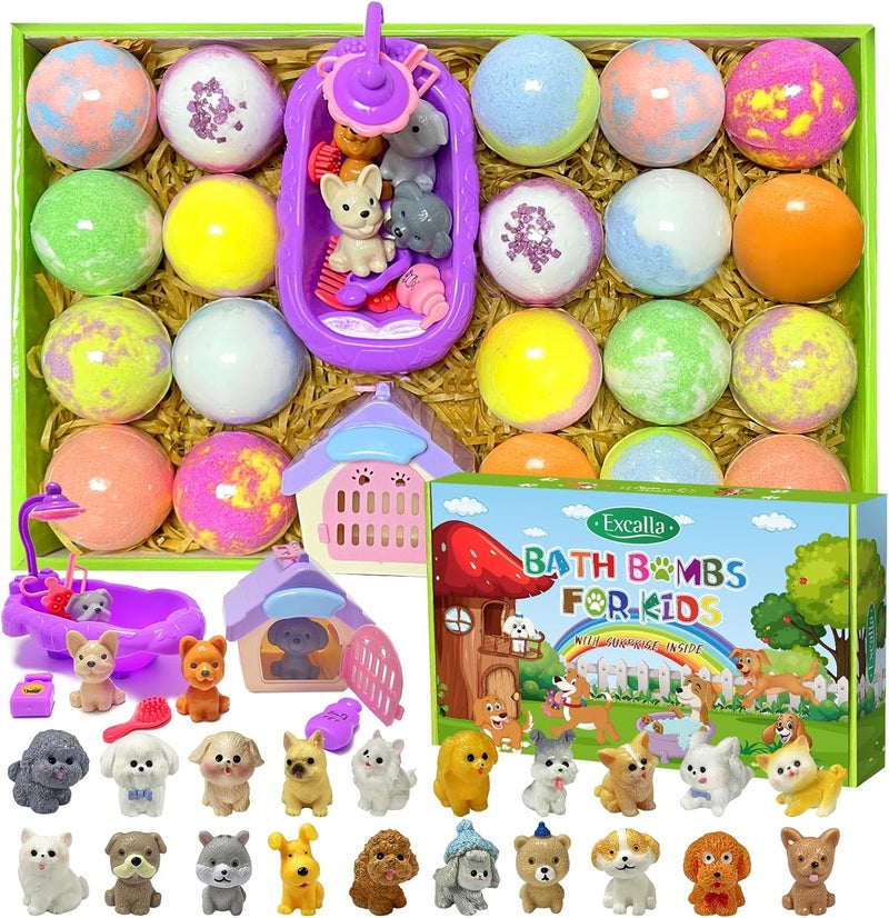 Bath Bombs for Kids with Surprise Inside 20 Pack Kids Bath Bombs with Puppy Dolls Inside Kids Safe Handmade Bubble Bath Fizzies Bomb Ideal Birthday Christmas Easter Egg Gift Set
