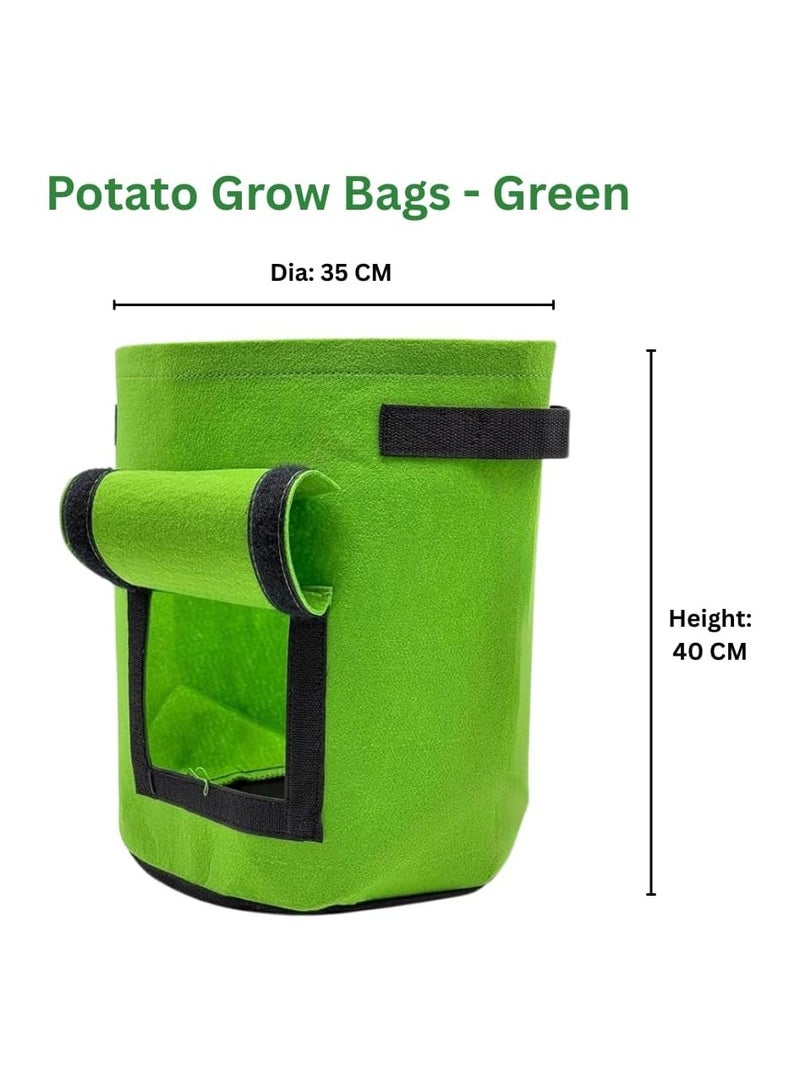 Generic Non Woven Round Fabric Potato Grow Bag, Colour - Green, Dimension: 35 CM Diameter X 40 CM Height with Flap Opening, Volume - 10 Gallon, Suitable For Potatoes, Carrots, Onions, Root Vegetables  - Image 2