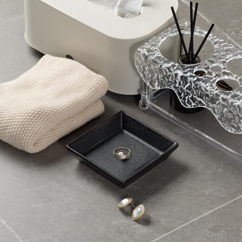 Mecaikru Ceramic Trinket Dish  Ring Tray  Decorative Jewelry Dish For Earrings Necklaces Watch Keys For Women (Black Square) - Image 5