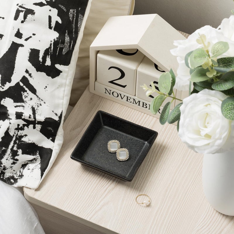 Mecaikru Ceramic Trinket Dish  Ring Tray  Decorative Jewelry Dish For Earrings Necklaces Watch Keys For Women (Black Square) - Image 2