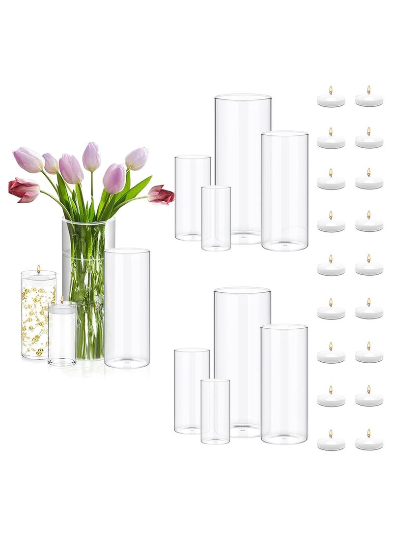 Home zone Set of 12 Pcs Glass Cylinder Vases for Centrepieces with 18 Pcs White Floating Candles for Table Shelf Wedding Party Home Décor (S+M+L+XL) - Image 1