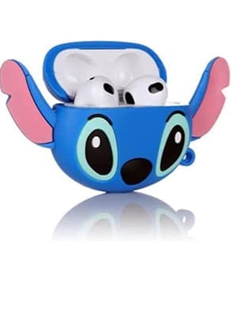 AirPods 3 Case Soft Silicone Shockproof Cover for Apple Airpods 3rd, New 3D Cute Cartoon Creative Fun Case Skin with Keychain Design for Air pods 3rd Charging Case (Stitch Blue)