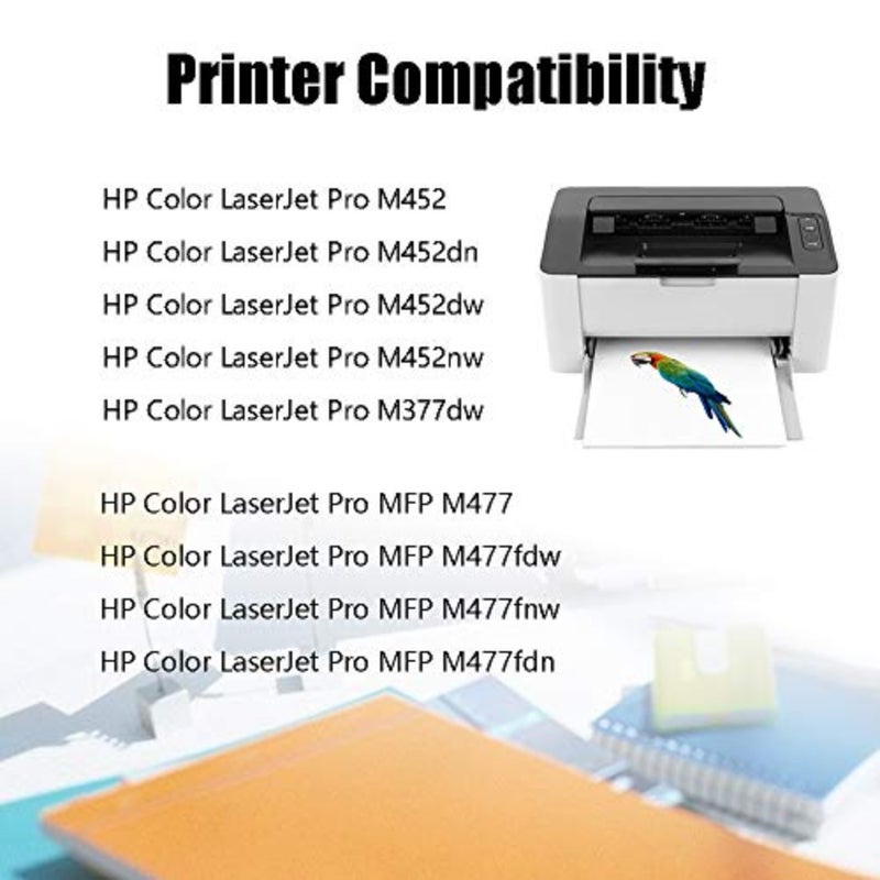 خرطوشة حبر بديلة لـ HP 410A CF410A CF411A CF412A CF413A متوافقة مع HP Color LaserJet Pro MFP M452dn/dw/nw M477fdw/fnw/fdn/M377dw عالية الإنتاجية، جودة ممتازة - Image 2