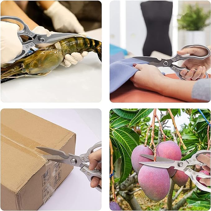 DEVKUVAR Multipurpose Stainless Steel Heavy Duty Ergonomic Kitchen Scissor with Comfort GripSilver Japanese Style - Image 4