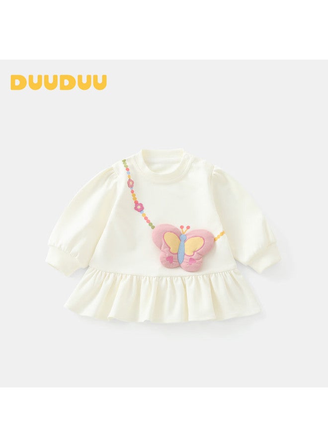 Duuduu Kids Sweatshirt Autumn Clothing Girls Baby Sweet Princess Top Toddler Long Sleeve Outwear Beige Size 73 - Image 1