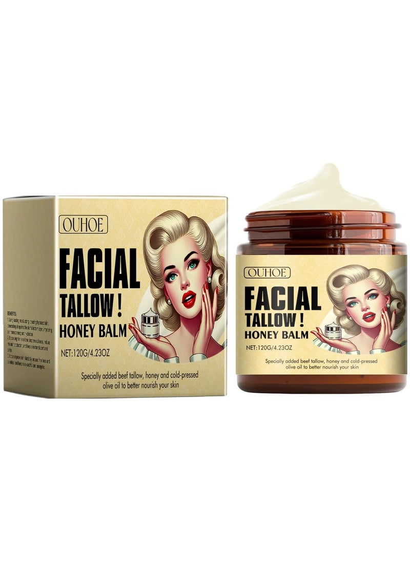 OUHOE - Beef Tallow Honey Balm - Beef Tallow for Skin with Beef Tallow and Honey, Moisturizing and Anti-Aging, Grass Fed Beef Tallow Face Cream - Image 1