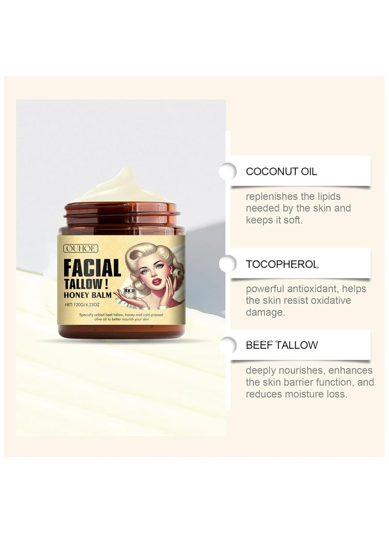 OUHOE - Beef Tallow Honey Balm - Beef Tallow for Skin with Beef Tallow and Honey, Moisturizing and Anti-Aging, Grass Fed Beef Tallow Face Cream - Image 1