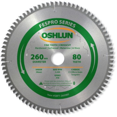 Oshlun SBFT-260080 260mm 80 Tooth FesPro Crosscut ATB Saw Blade with 30mm Arbor for Festool Kapex KS 120 - Image 5