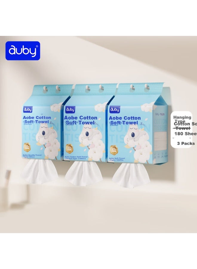 Auby Disposable Facial Cleansing Wipes, Wall-mounted, Soft Cotton Wipes, Specially For Babies, Wet And Dry Use, 180 Sheets, 3 Packs - Image 1