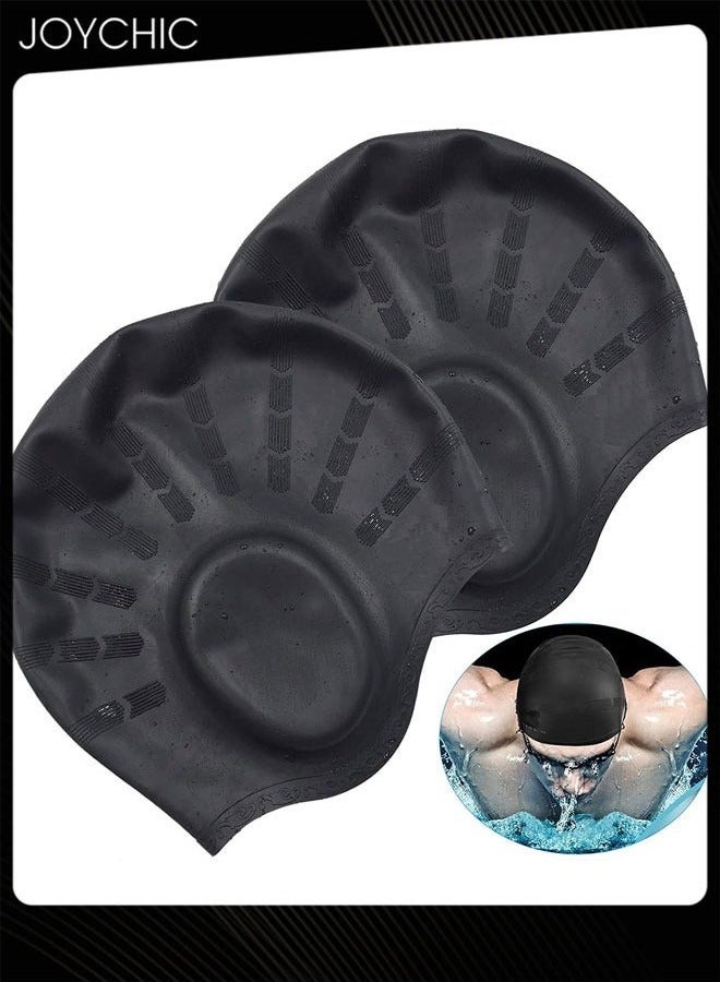 Joychic قبعات سباحة غير محددة الجنس من قطعتين لحماية الأذن، قبعات سباحة سيليكون مقاومة للماء وقابلة للمرونة للنساء والرجال - Image 1