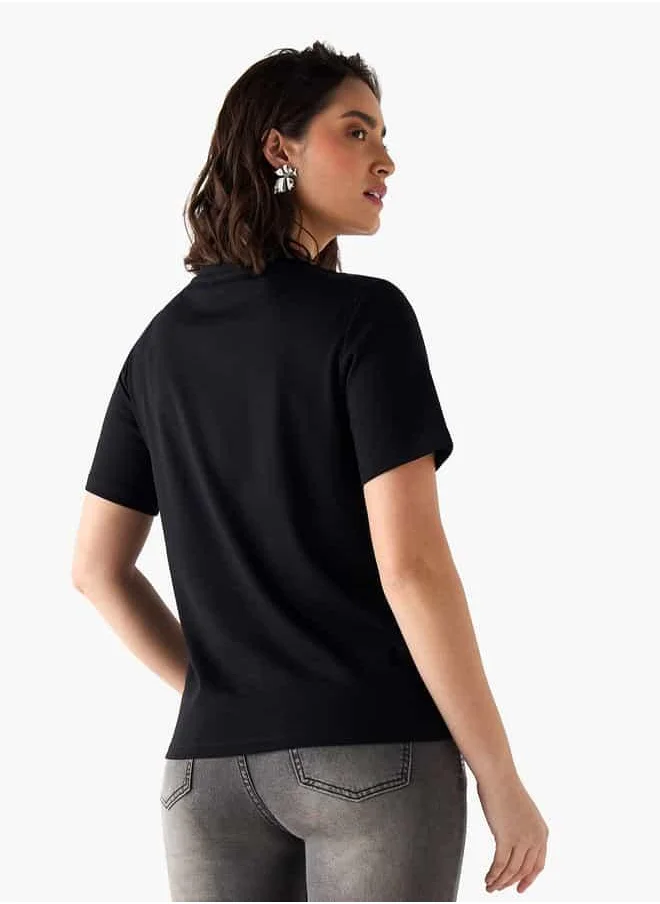 2Xtremz 2Xtremz Embellished Crew Neck T-shirt with Short Sleeves
