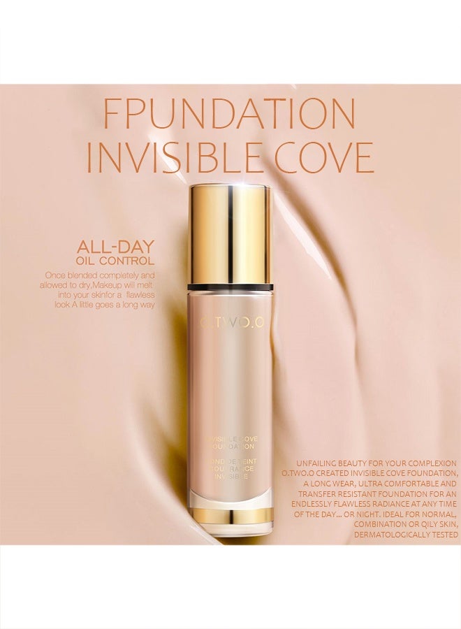 O.TWO.O Incisible Cove Foudation，Full Coverage Liquid Foundation, Smoothing Makeup Base Concealer Foundation, Matte Wear Concealer Sun Block Cream, Minimizes Pores, Hides Wrinkles - Advanced Real Moisture Foundation #Natural white  - Image 3