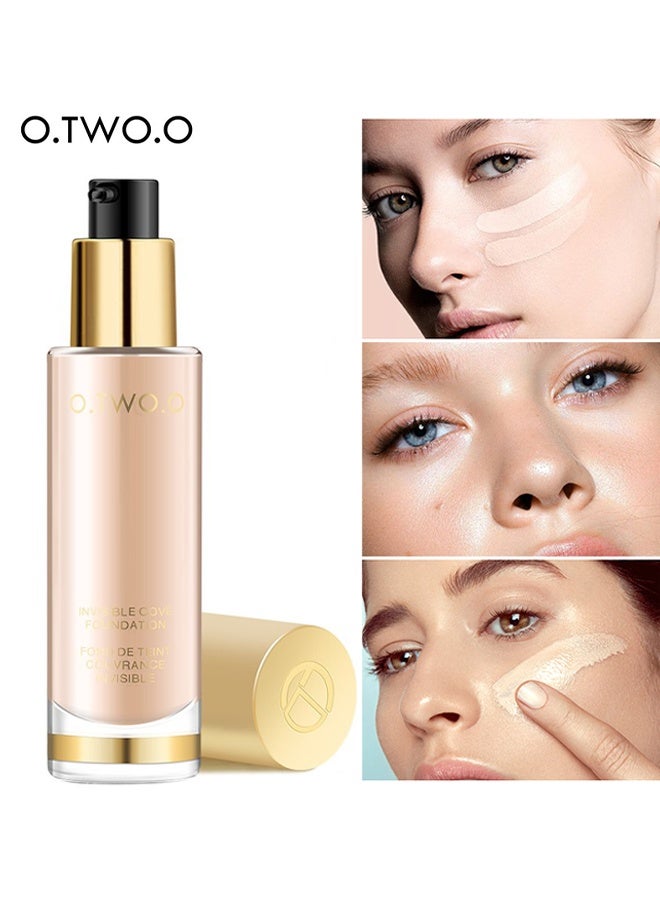 O.TWO.O Incisible Cove Foudation，Full Coverage Liquid Foundation, Smoothing Makeup Base Concealer Foundation, Matte Wear Concealer Sun Block Cream, Minimizes Pores, Hides Wrinkles - Advanced Real Moisture Foundation #Natural white  - Image 1