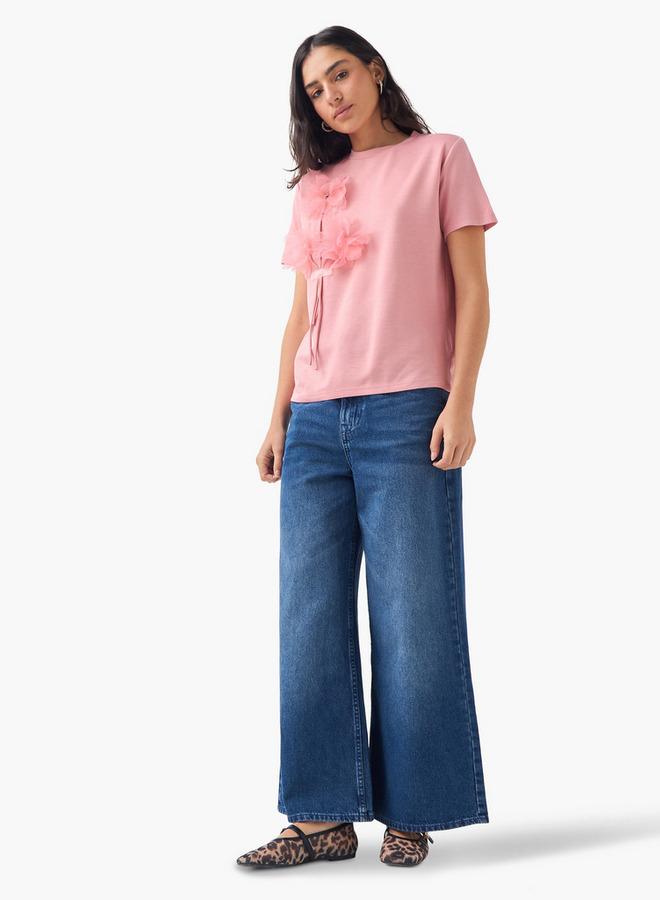 2Xtremz Floral Applique T-shirt with Short Sleeves - Image 2