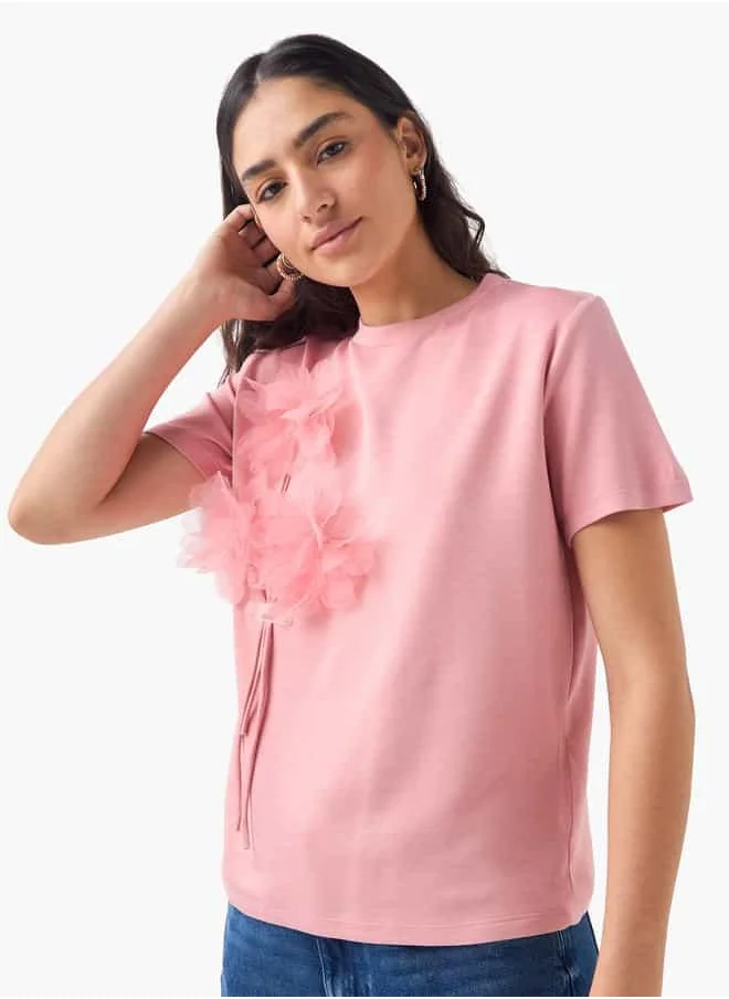 تواكستريمز 2Xtremz Floral Applique T-shirt with Short Sleeves