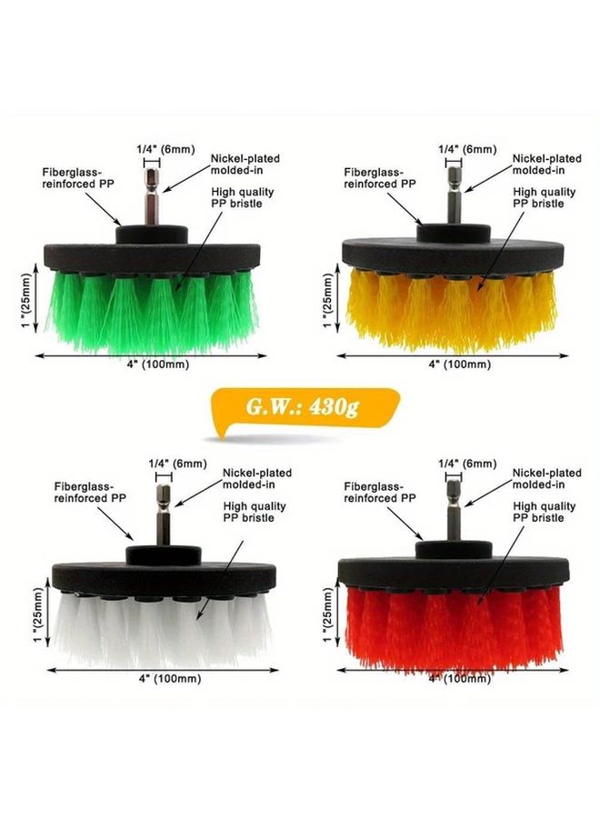 Red 4 Inch Drill Brush Attachment For Bathroom Upholstery Multipurpose Cleaning - Image 3
