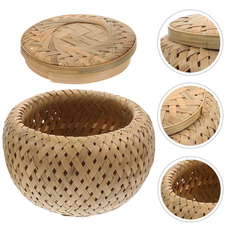 Small Round Woven Storage Basket With Lid For Kitchen Tabletop Organization - Image 4