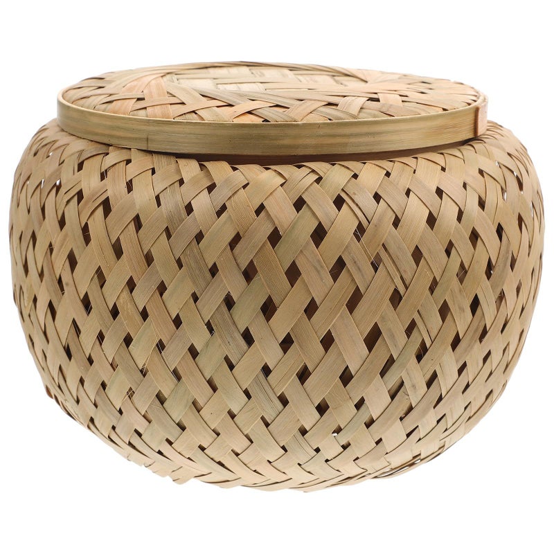 Small Round Woven Storage Basket With Lid For Kitchen Tabletop Organization - Image 2