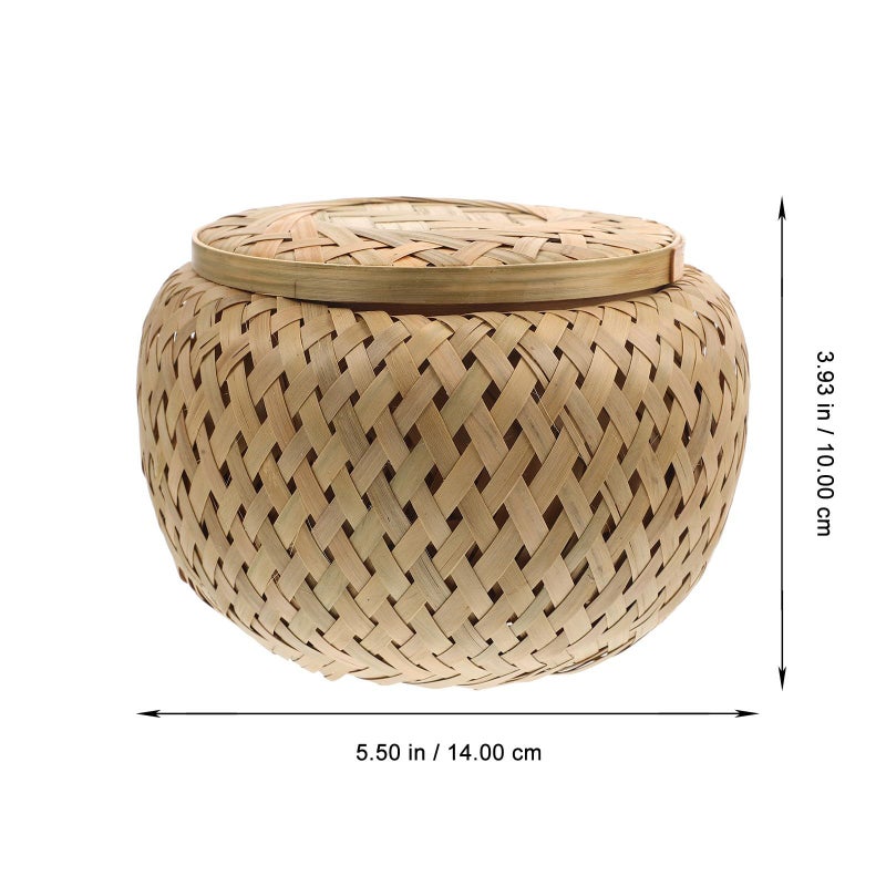 Small Round Woven Storage Basket With Lid For Kitchen Tabletop Organization - Image 3