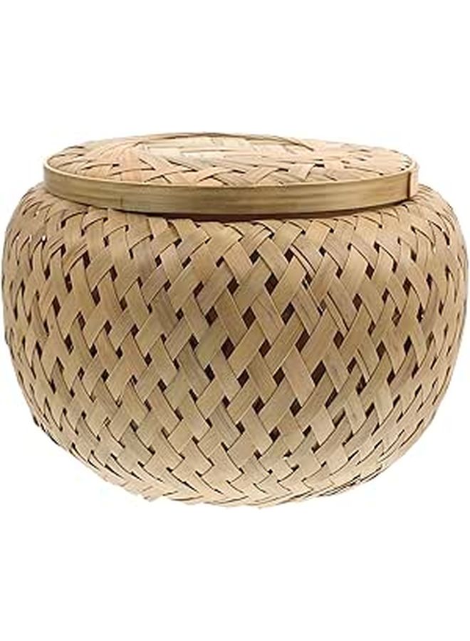 Small Round Woven Storage Basket With Lid For Kitchen Tabletop Organization - Image 1