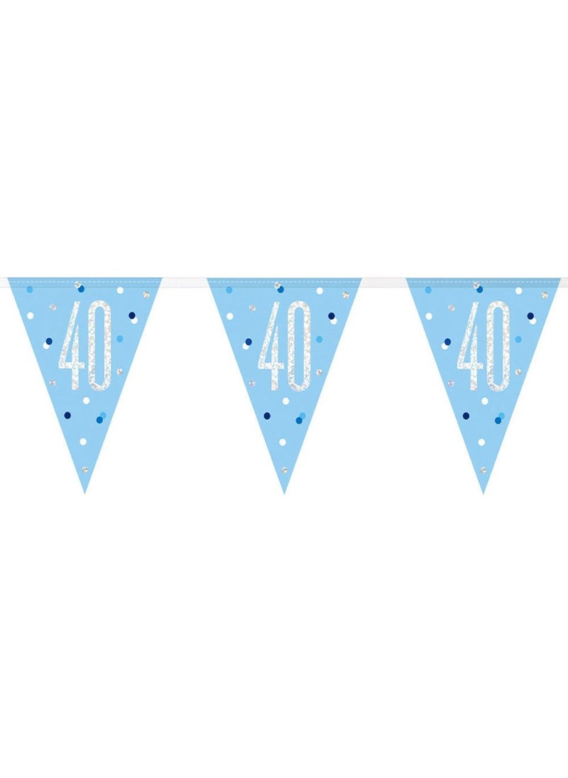 Unique 40-Years Pennant Garland Blue Silver Holographic Plastic 274cm