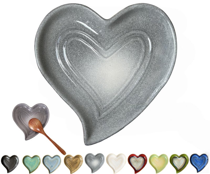 Rhobtyne Ceramic Spoon Rest for Stove Top, Heart Cute Spoon Rest for Kitchen Counter, Cooking Spoon Holder for Kitchen Counter, Utensil Rest Spatula Rest Ladle Holder Tong Rest (Marble Grey) - Image 1