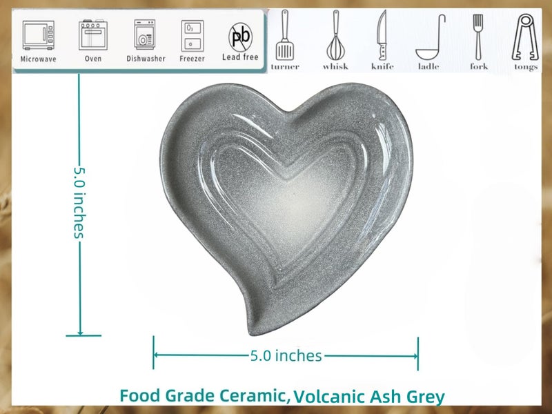 Rhobtyne Ceramic Spoon Rest for Stove Top, Heart Cute Spoon Rest for Kitchen Counter, Cooking Spoon Holder for Kitchen Counter, Utensil Rest Spatula Rest Ladle Holder Tong Rest (Marble Grey) - Image 4