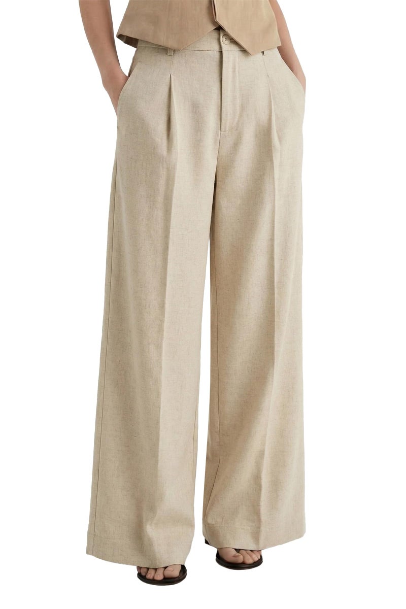 Arach&Cloz Women's Linen Blend Elastic Waist Wide Leg Work Pants High Waisted Slacks Business Casual Work Trousers Dressy Pants with Pockets Petite Khaki 2026 L - Image 1