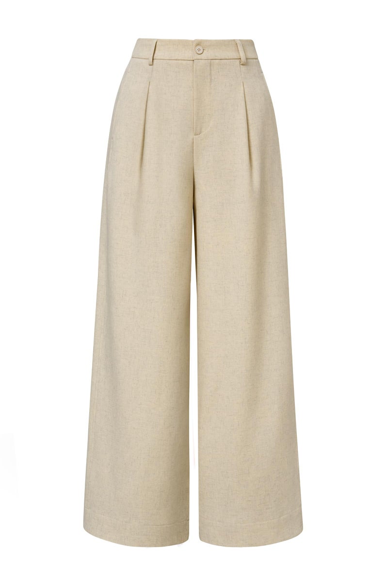 Arach&Cloz Women's Linen Blend Elastic Waist Wide Leg Work Pants High Waisted Slacks Business Casual Work Trousers Dressy Pants with Pockets Petite Khaki 2026 L - Image 4